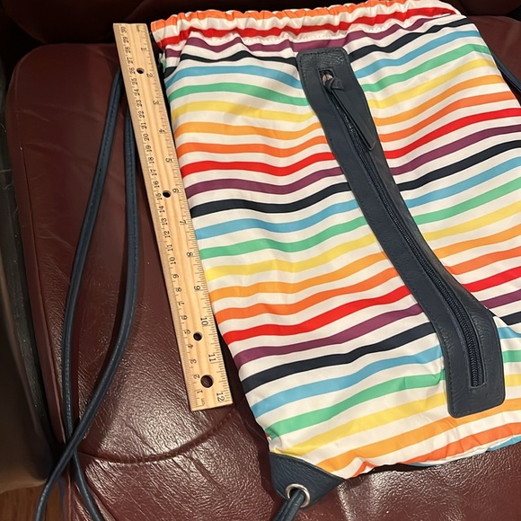 RAINBOW striped BAG drawstring backpack 12”x 15” blue lining polyester new light - Picture 9 of 9
